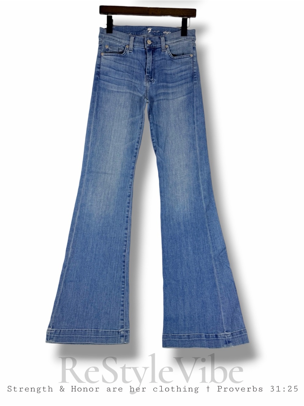7 FOR ALL MANKIND Women’s Size 27 Denim Jeans Dojo Style Flare Stretch Mid Rise